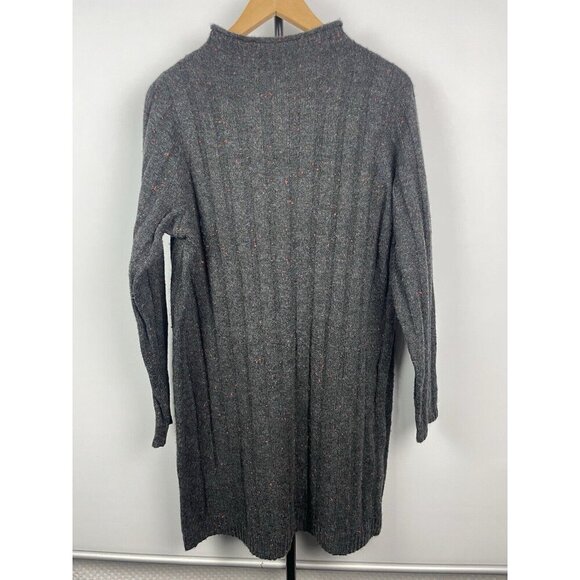 Madewell Women Grey Red Speckle Knit Mini Dress Large Ribbed Rolled Mock Neck - Picture 1 of 6
